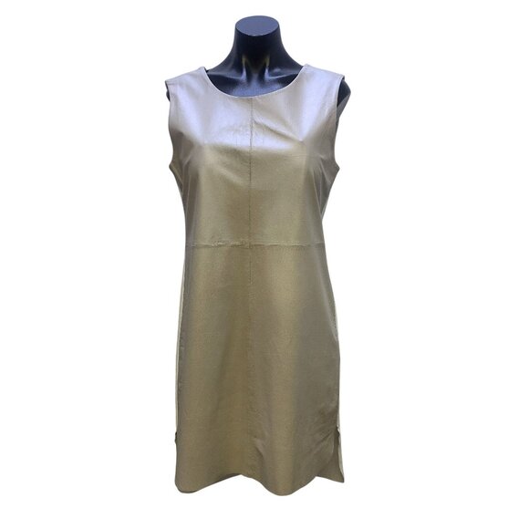 My Tribe Taupe & Cream Leather Front Shift Dress Size Small - Picture 1 of 6